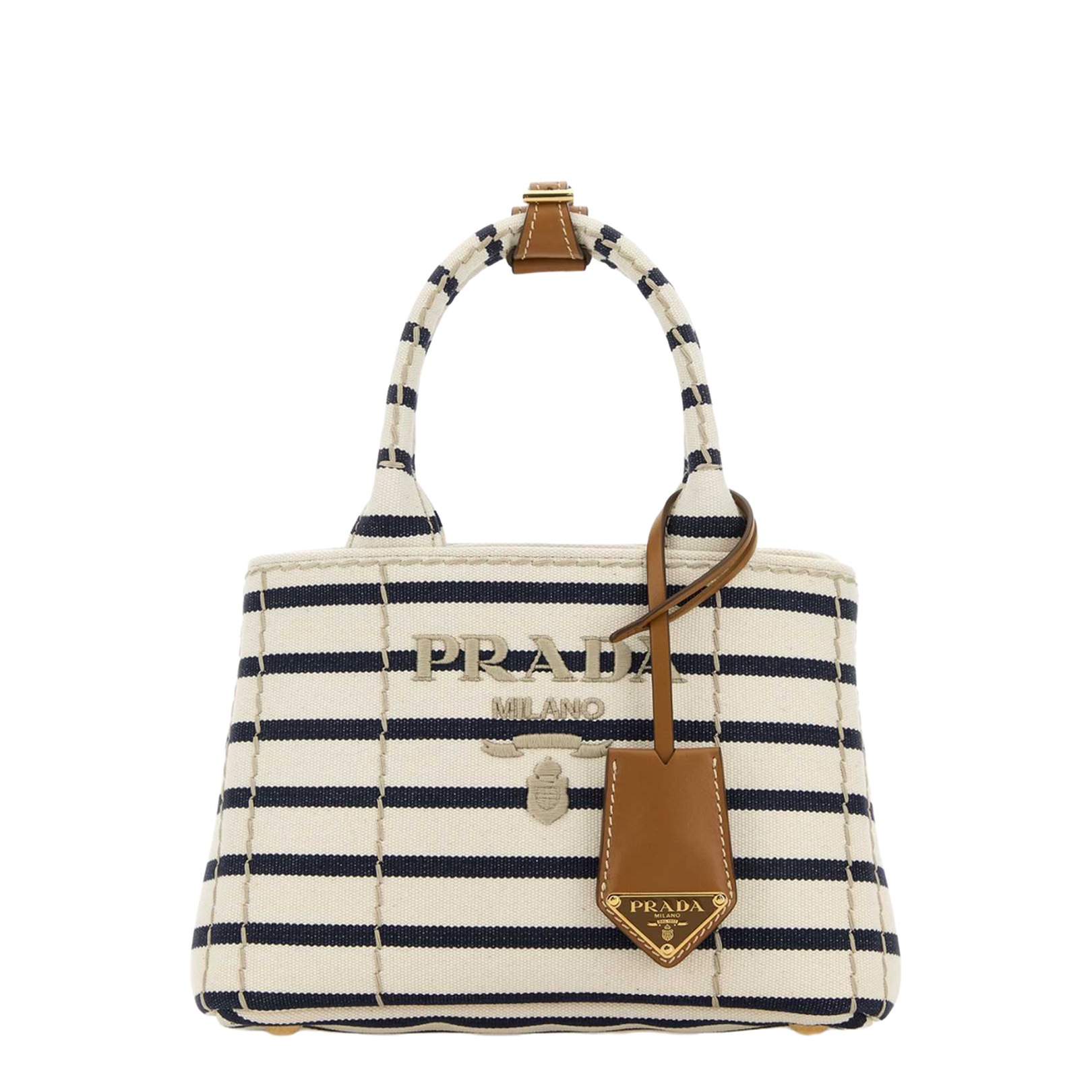 Ivory/Blue Jardinière Striped Cotton Canvas Mini-Bag - Image 1