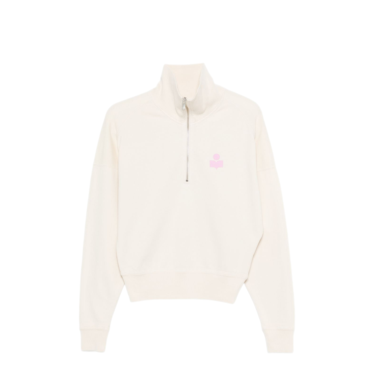 Ecru High Neck Front Zip Sweater - Image 1