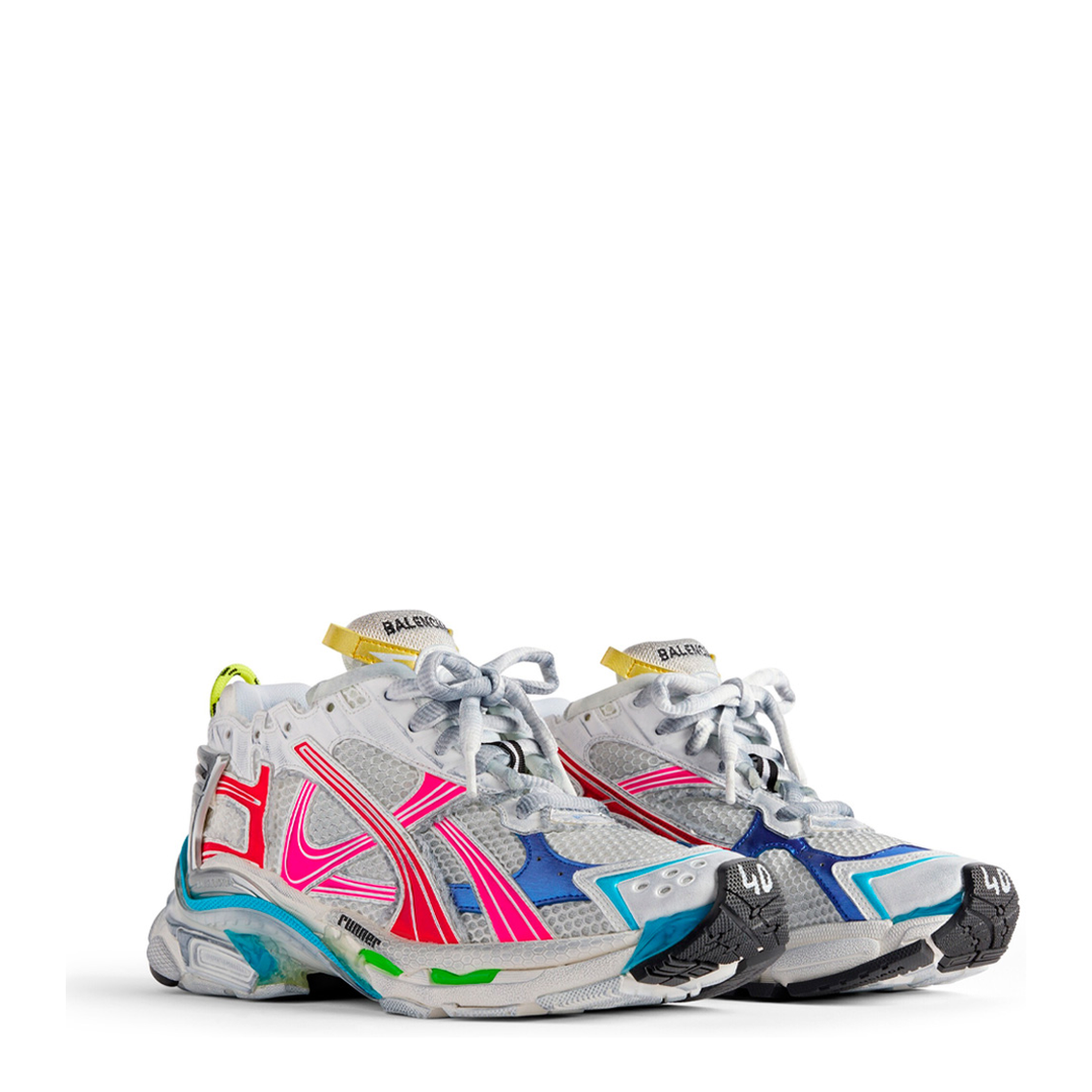 Mesh and Nylon Multicolor Worn-Out Effect Runner Sneakers - Image 3