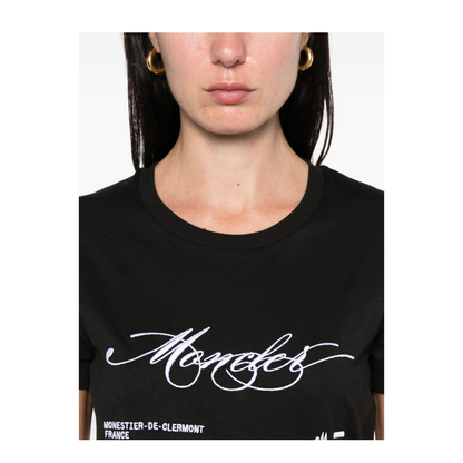 Black Embroidered Cursive Logo Cotton T-Shirt - Image 2