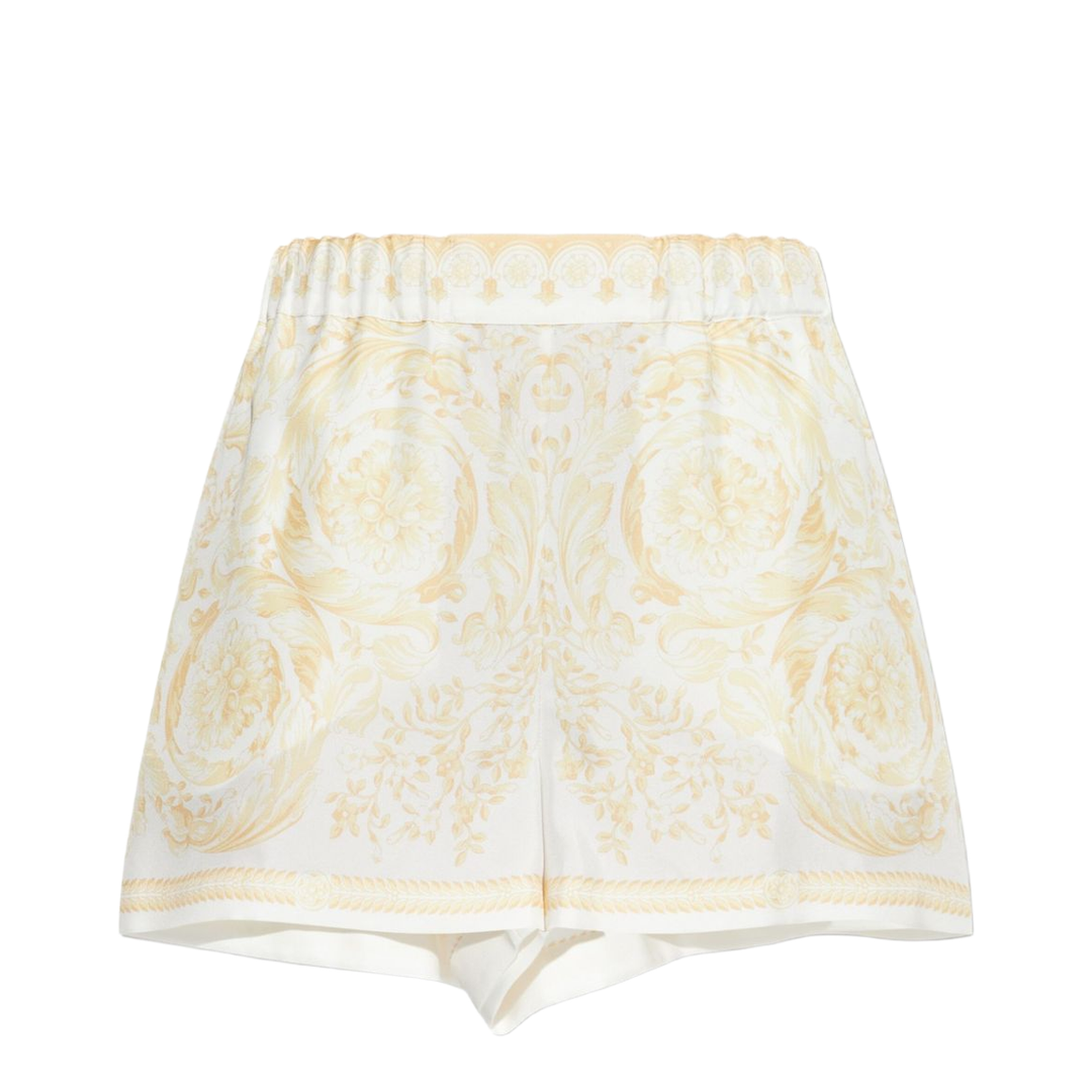 Barocco Print Silk Shorts Gold - Image 1