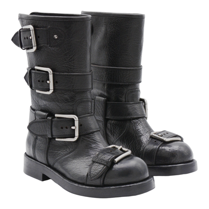 Black leather boots with straps - Image 4