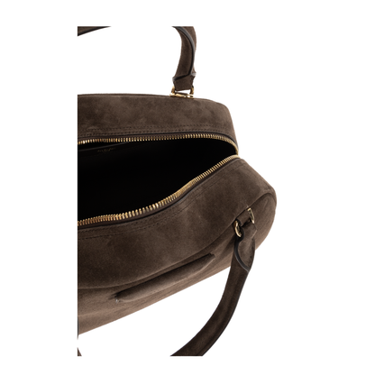 Antigona East-West Soft Medium Suede Handbag - Ebony Brown - Image 5