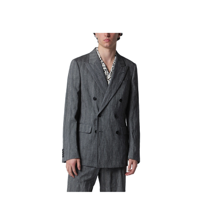 Black Herringbone Double-Breasted Jacket - Image 1