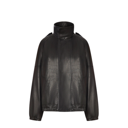 High-Neck Oversized Leather Jacket - Image 1