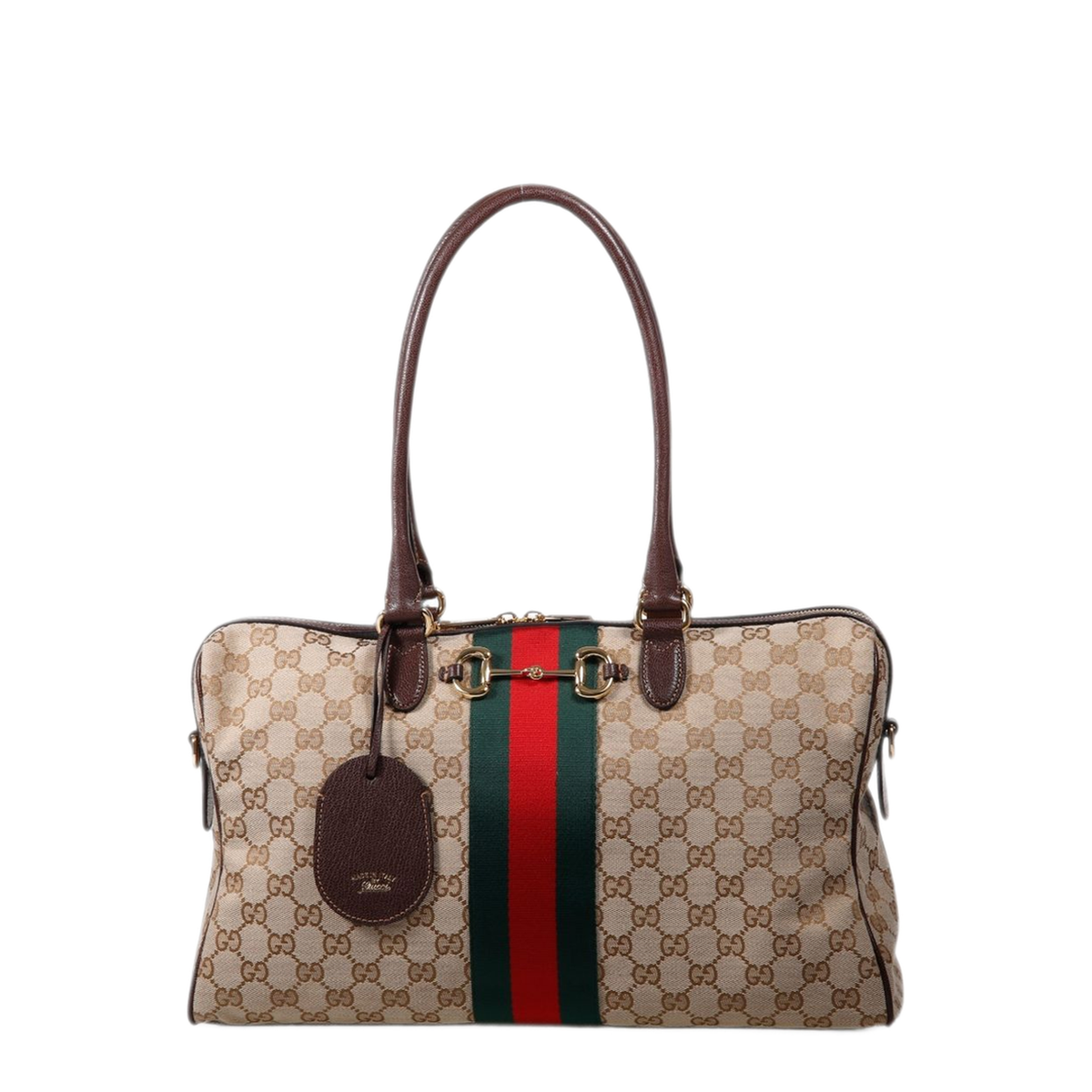 Borsetto Large GG Canvas Boston Bag - Beige and Dark Brown - Image 1