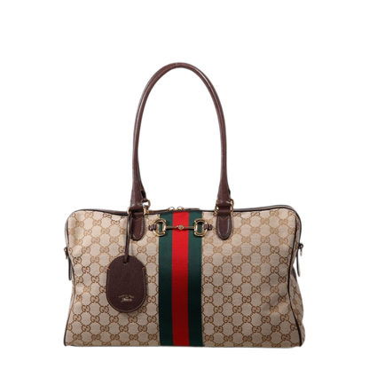 Borsetto Large GG Canvas Boston Bag - Beige and Dark Brown - Image 1