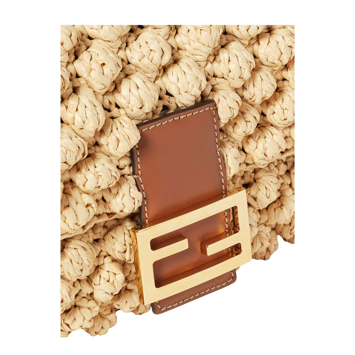 Baguette Hazelnut-Stitch Raffia-Effect Shoulder Bag - Beige - Image 5
