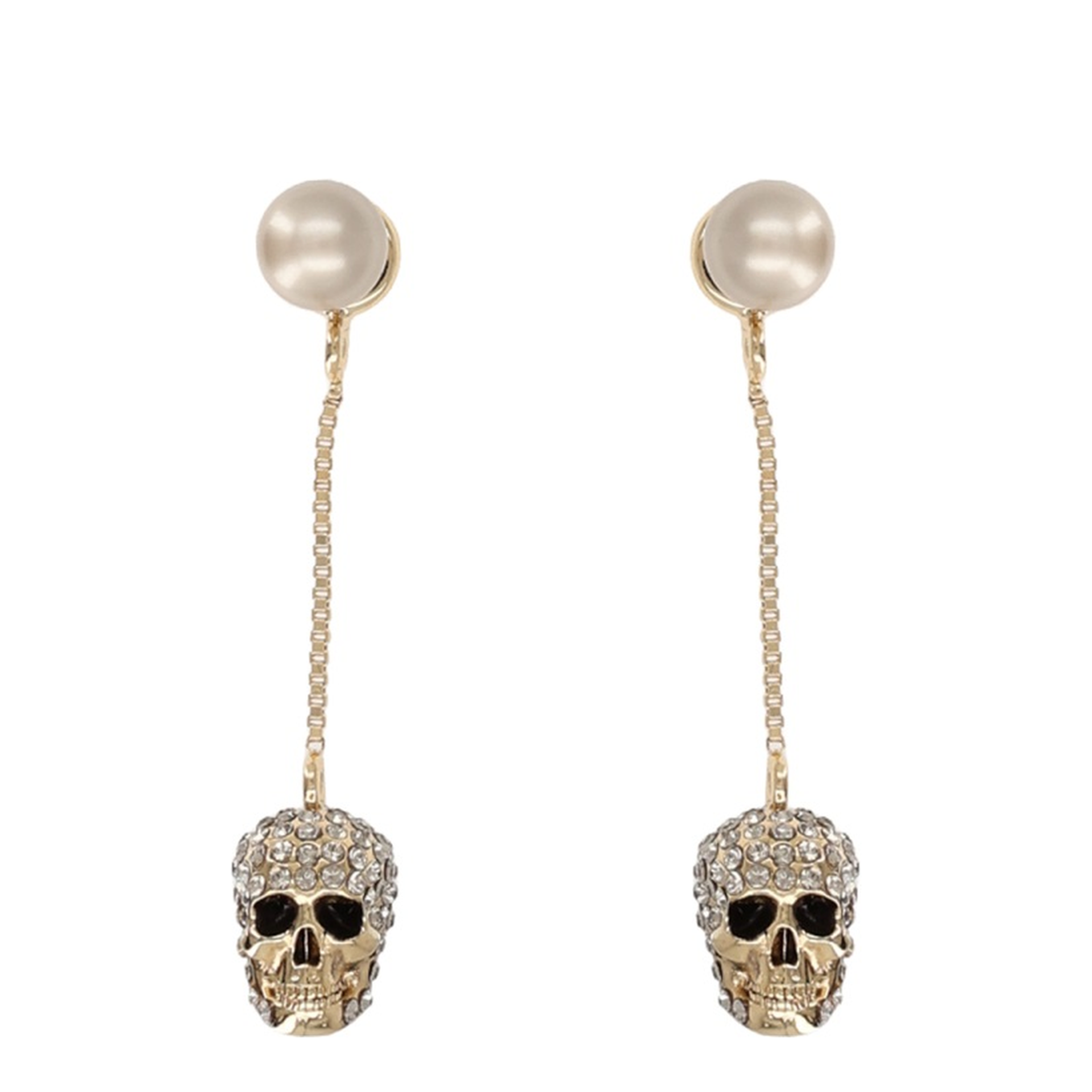 Pave Skull Chain Earrings In Gold-Finish - Image 1