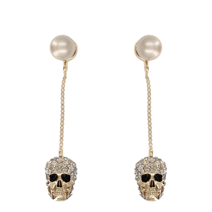 Pave Skull Chain Earrings In Gold-Finish - Image 1