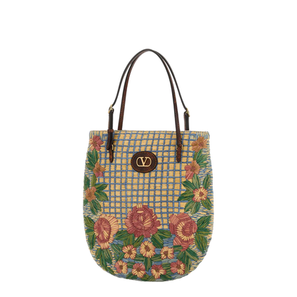 Embroidered Raffia Vlogo Signature Shoulder Bag - Image 2