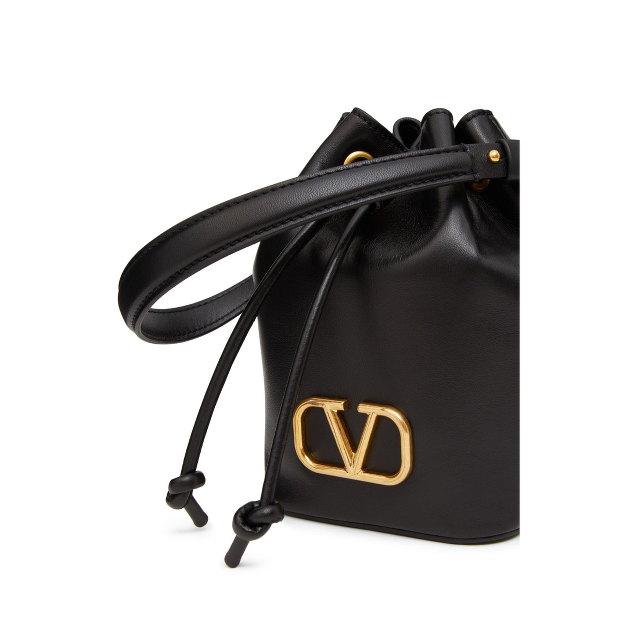 VLogo Signature Mini Smooth Leather Bucket Bag - Black - Image 2