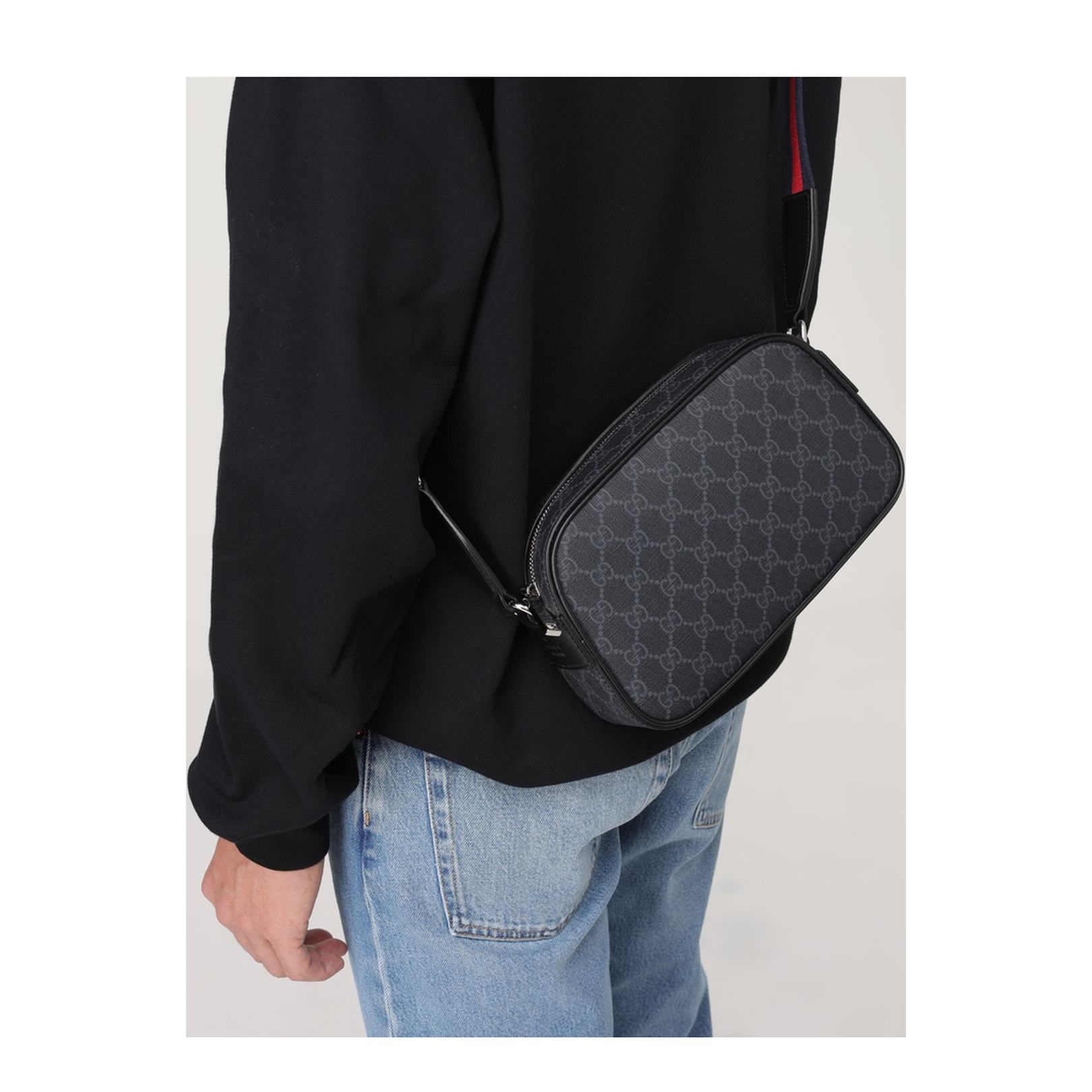 GG Emblem Small Nylon Crossbody Bag - Black - Image 4