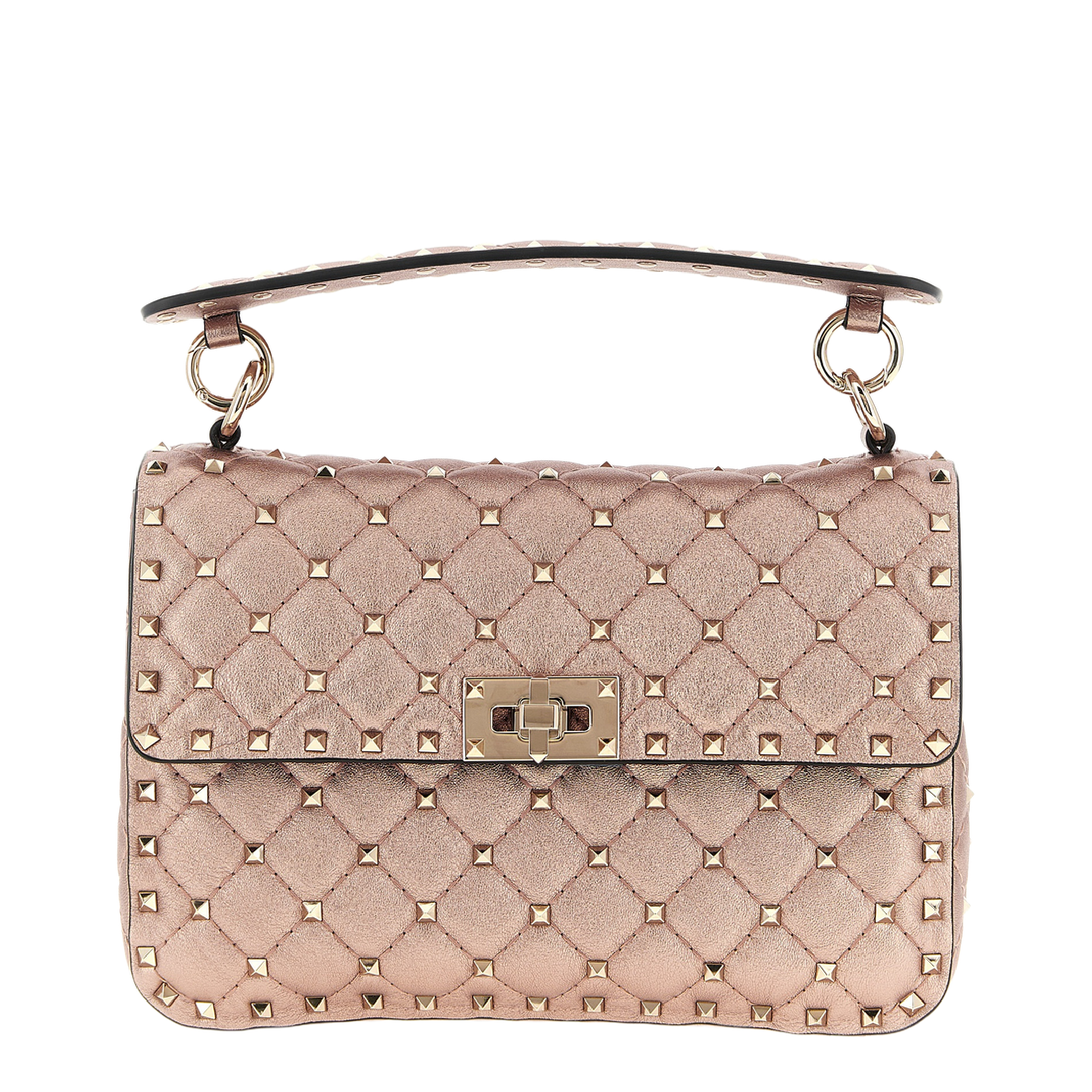 Rockstud Spike Laminated Nappa Leather Shoulder Bag - Poudre - Image 1