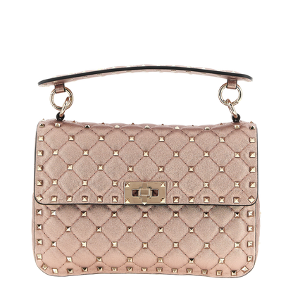 Rockstud Spike Laminated Nappa Leather Shoulder Bag - Poudre - Image 1