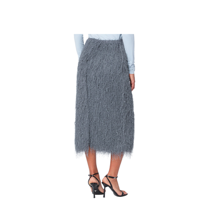 Dark Grey Midi Skirt with Fringes - Image 2