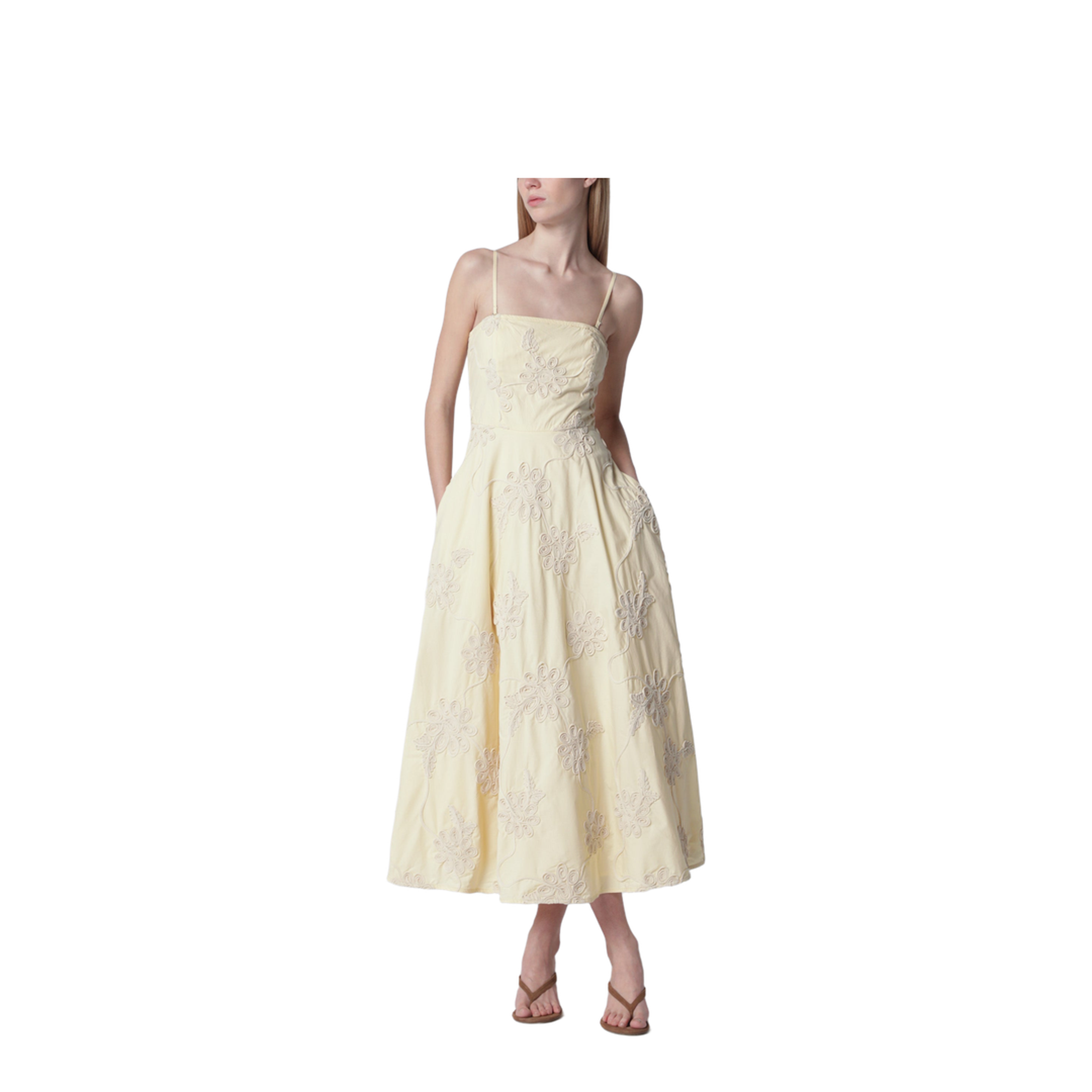 Yellow Midi Dress With Floral Appliqués - Image 1