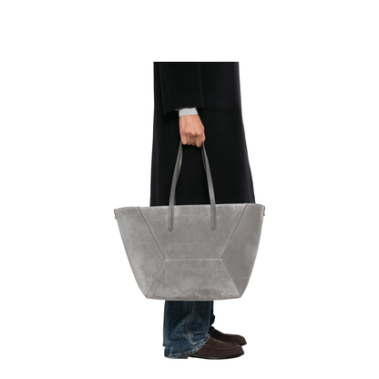 Duo Medium Suede Shopper Tote - Grigio - Image 3