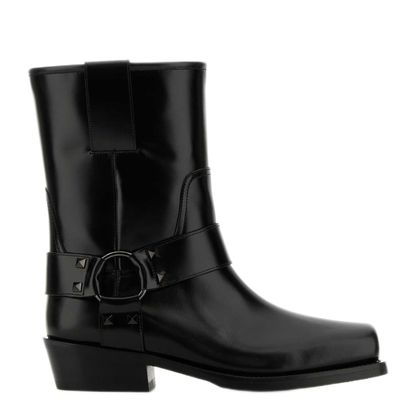 Black Leather Biker Rockstud Low Boot - Image 1