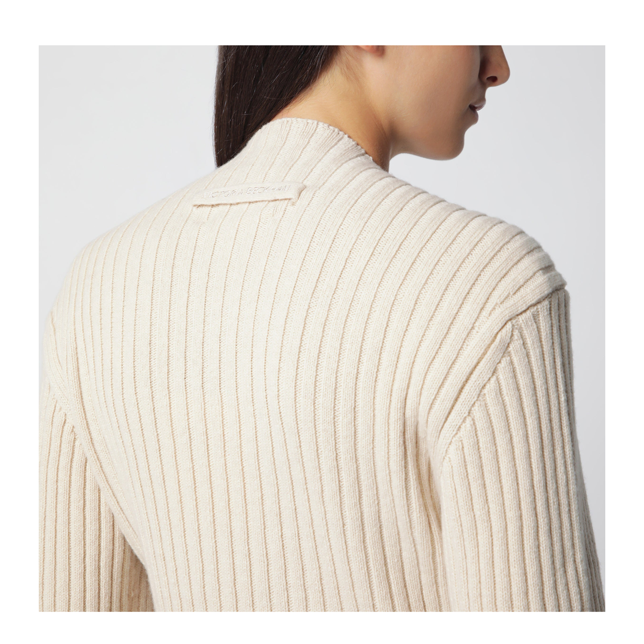 Ribbed Sweater in Beige Wool and Cashmere - Image 2