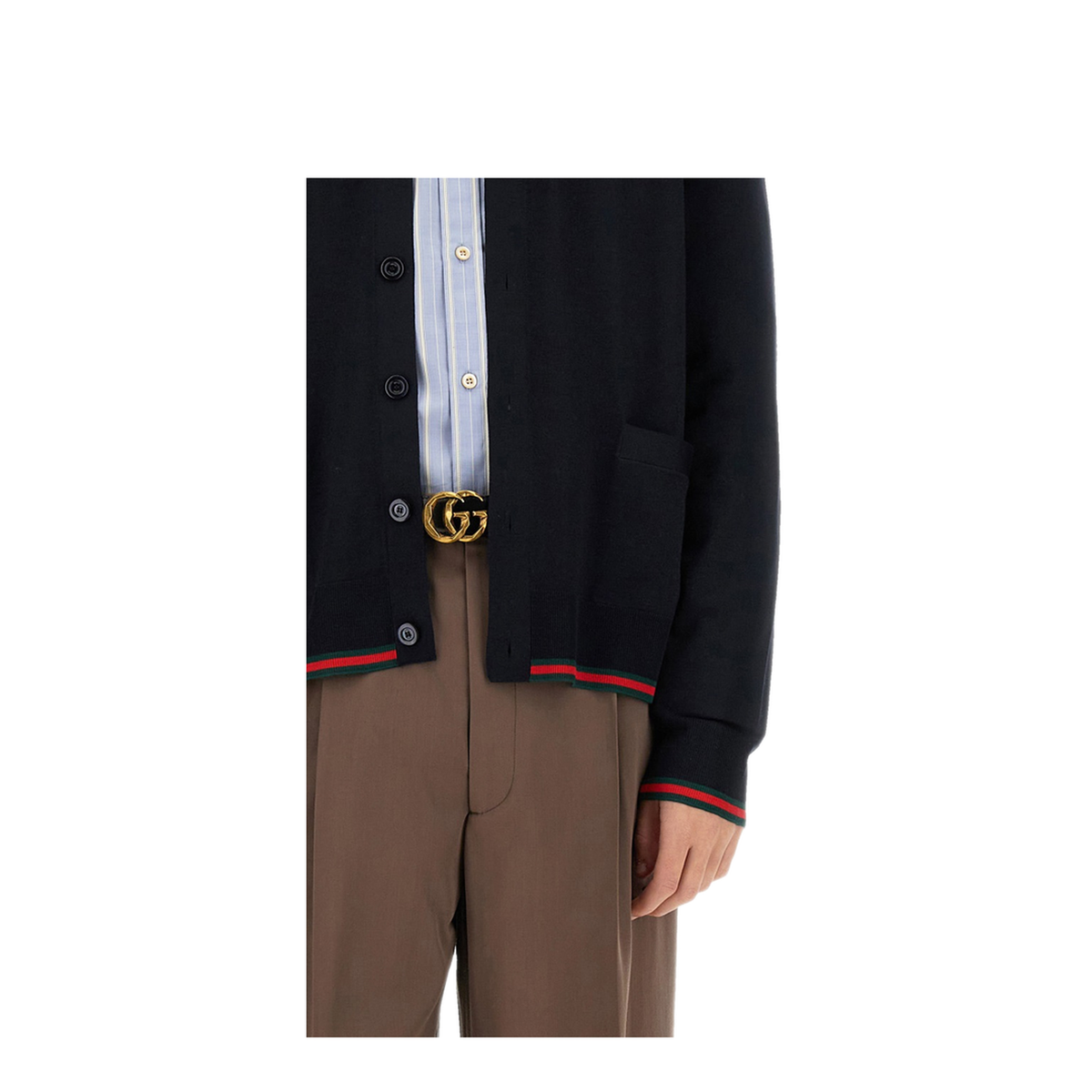 Wool Knit Cardigan with Web in Dark Blue - Image 4