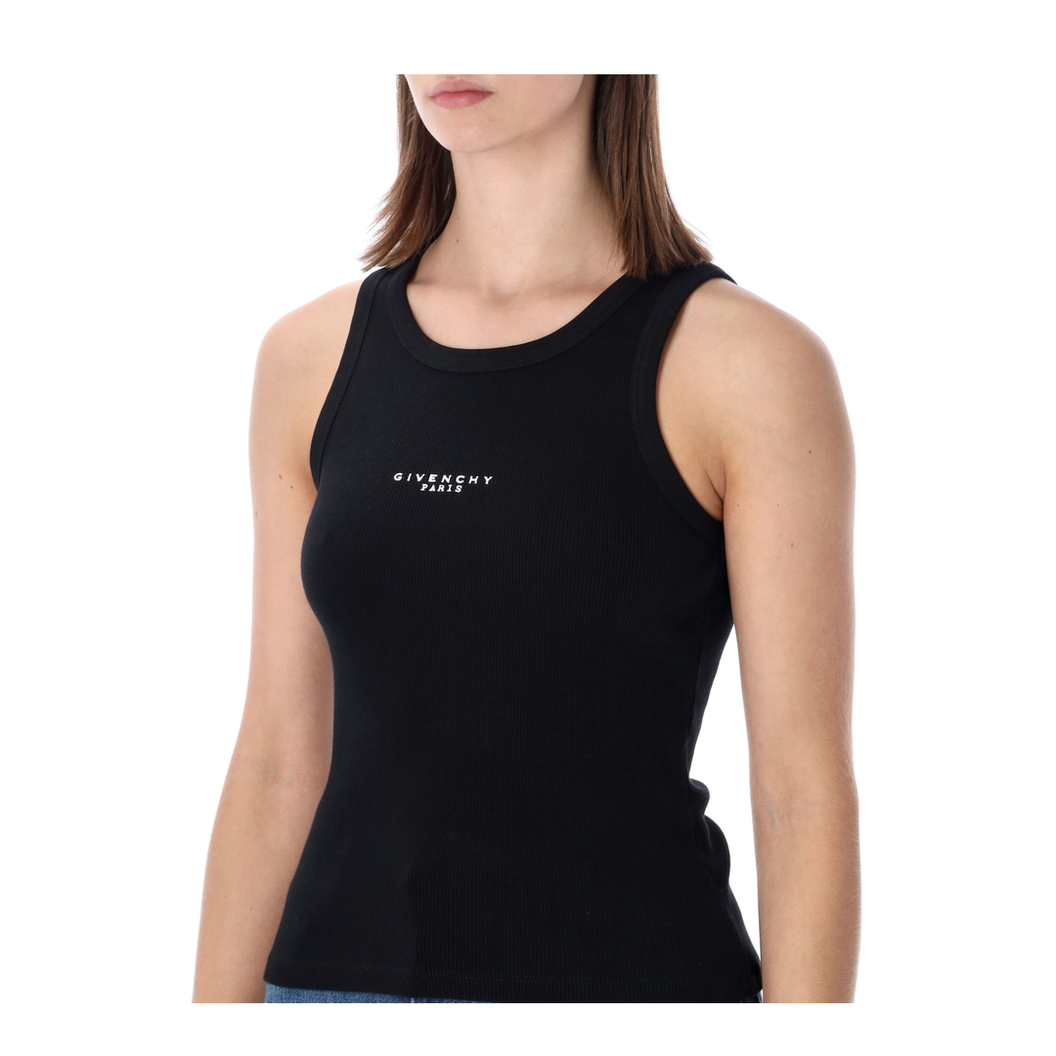 Black Slim-Cut Tank Top with Logo - Image 3