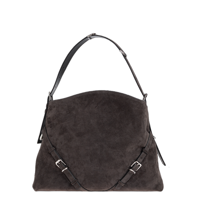 Voyou Large Suede Shoulder Bag - Grey - Image 1