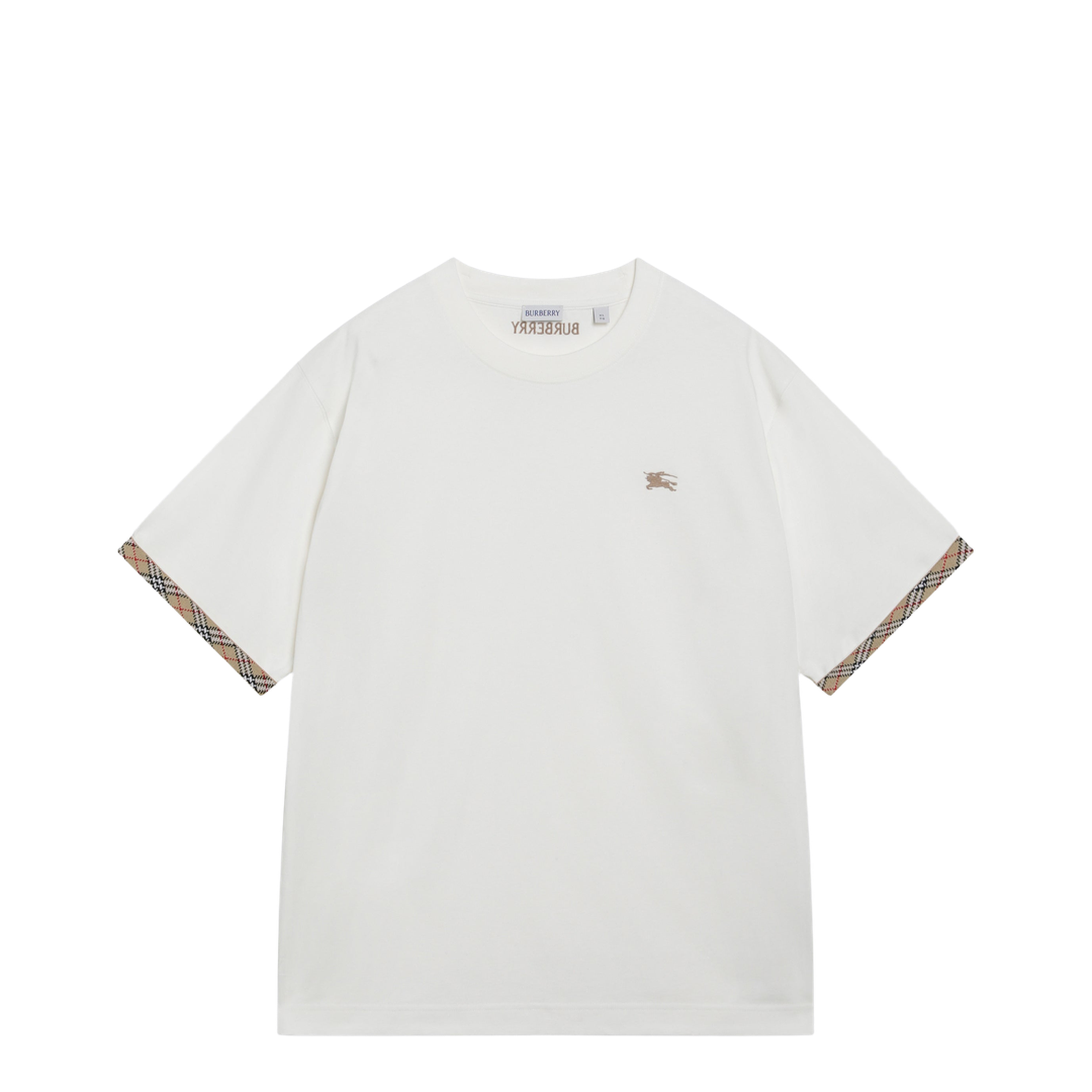 Cotton Jersey T-Shirt with Check Trim in Chalk - Image 1