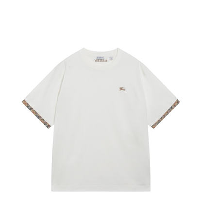 Cotton Jersey T-Shirt with Check Trim in Chalk - Image 1