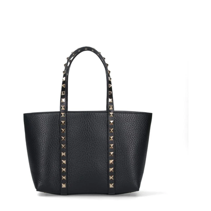 Black Leather Small Rockstud Shopping Bag - Image 3