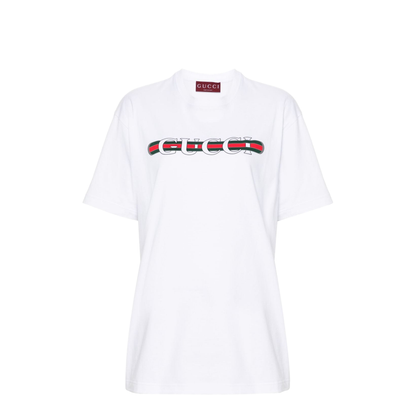 Printed Cotton Jersey T-Shirt in White - Image 1