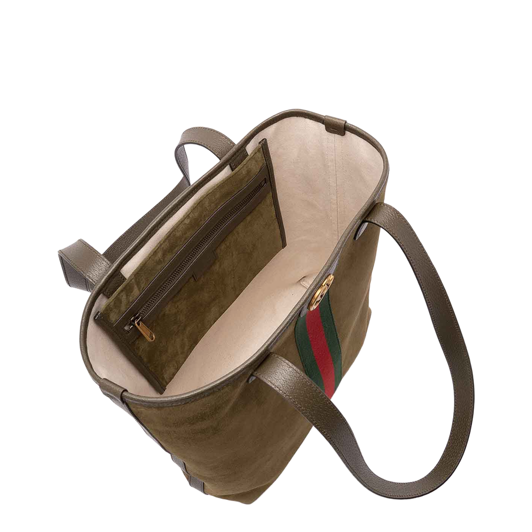 Ophidia Medium Tote Bag Dark Green Suede - Image 5