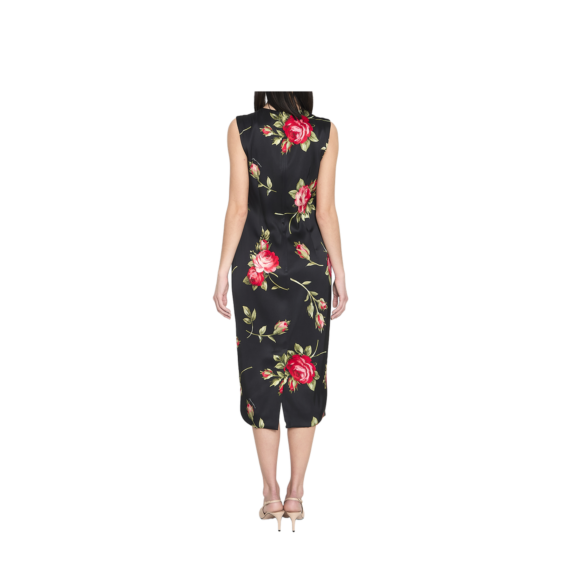 Bouquet Rose Print Satin Midi Dress - Image 4