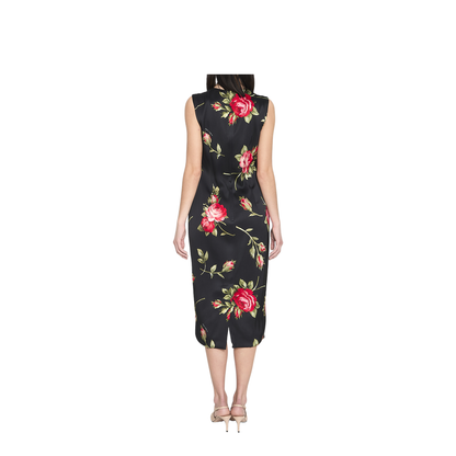 Bouquet Rose Print Satin Midi Dress - Image 4