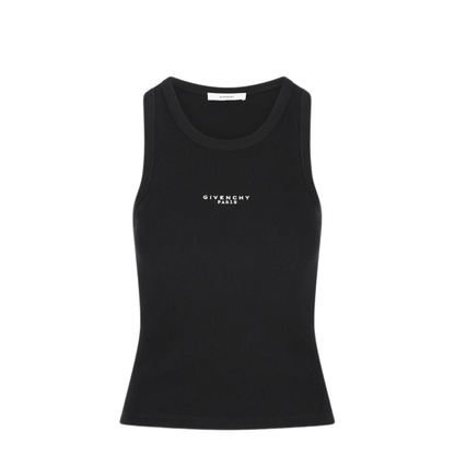 Black Slim-Cut Tank Top with Logo - Image 1
