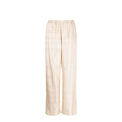 White Pants with All-Over Monogram in Silk - Image 1