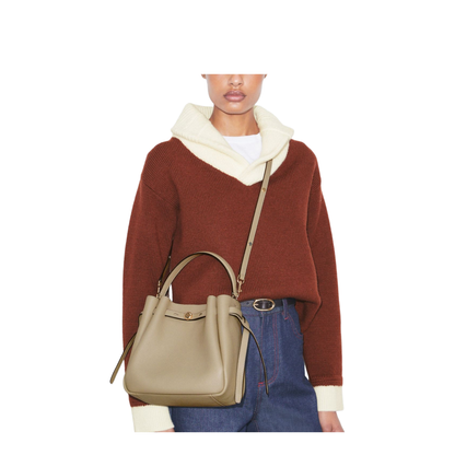 Romy Medium Pebbled Leather Bucket Bag - Soft Cement - Image 2