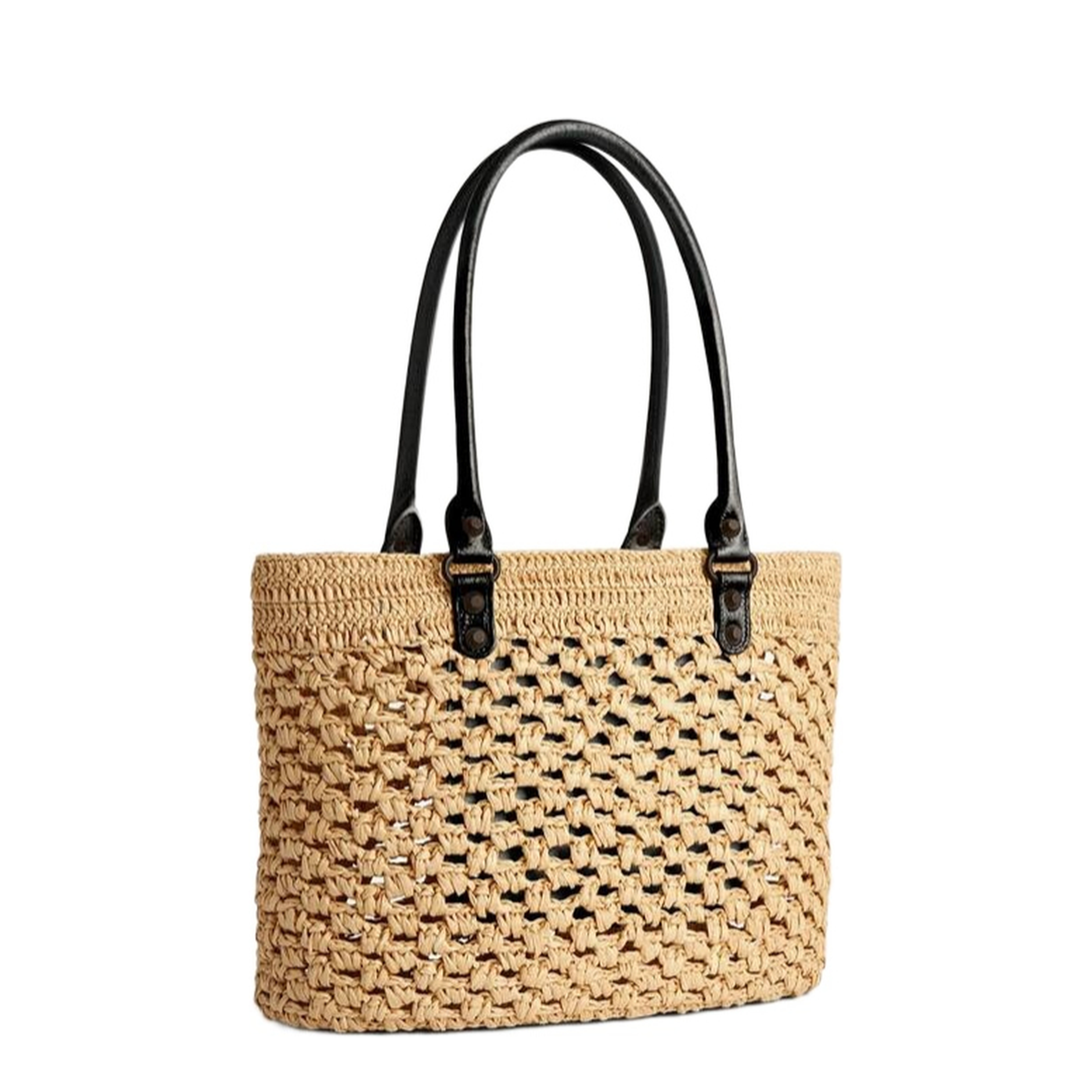 Le City Medium Raffia-Effect Fabric Basket Bag - Natural/Black - Image 3
