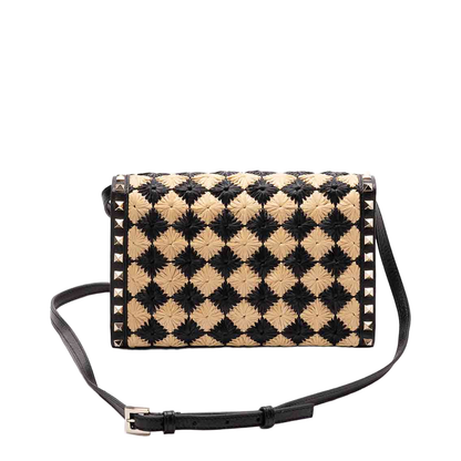 Two Tone Raffia Rockstud Crossbody Bag - Image 5