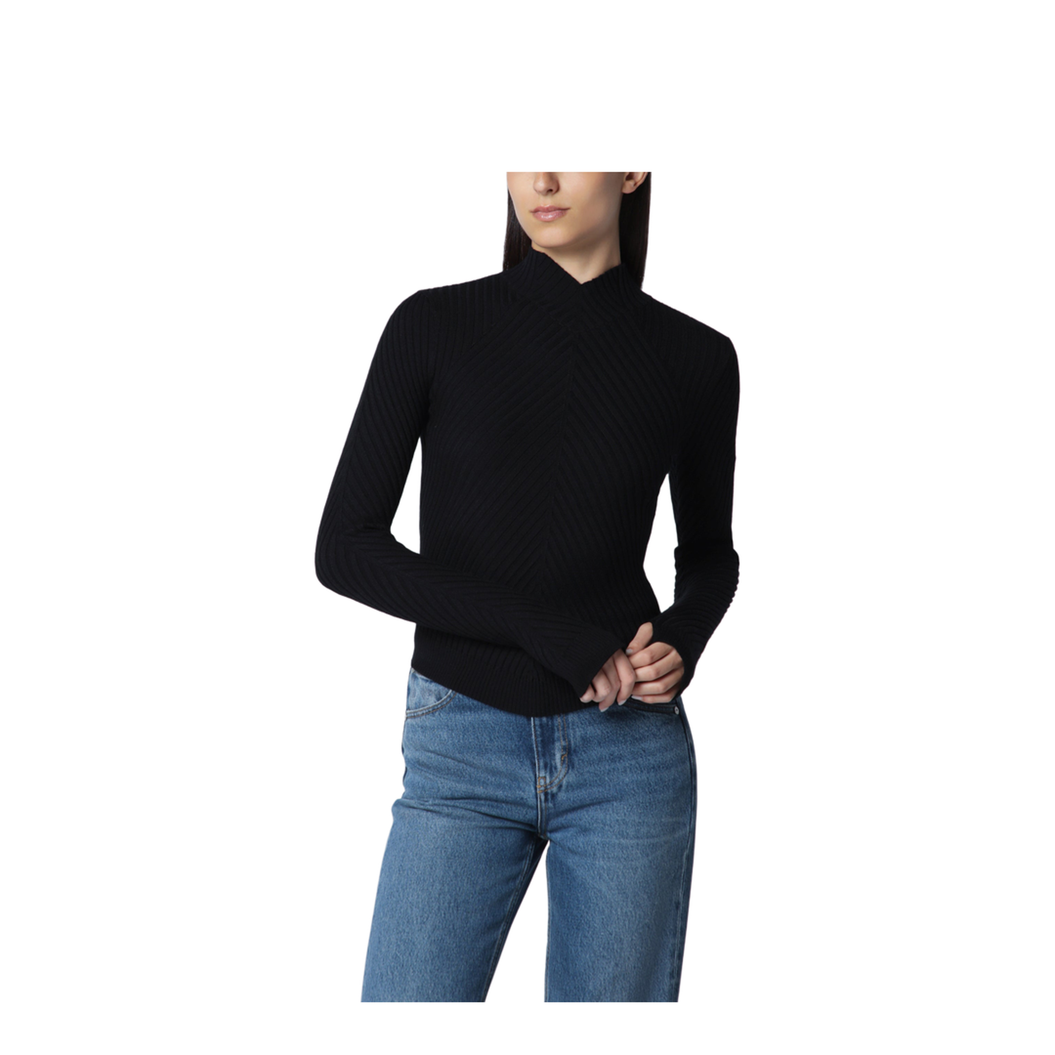 Georgia Ribbed Sweater in Black Merino Wool - Image 1