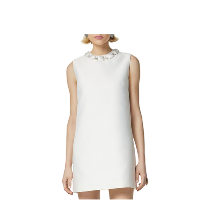 White Sleeveless Mini Dress in Silk Blend - Image 3