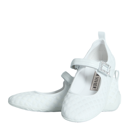 Low Ballerina Flats with Fabric Strap in White - Image 5