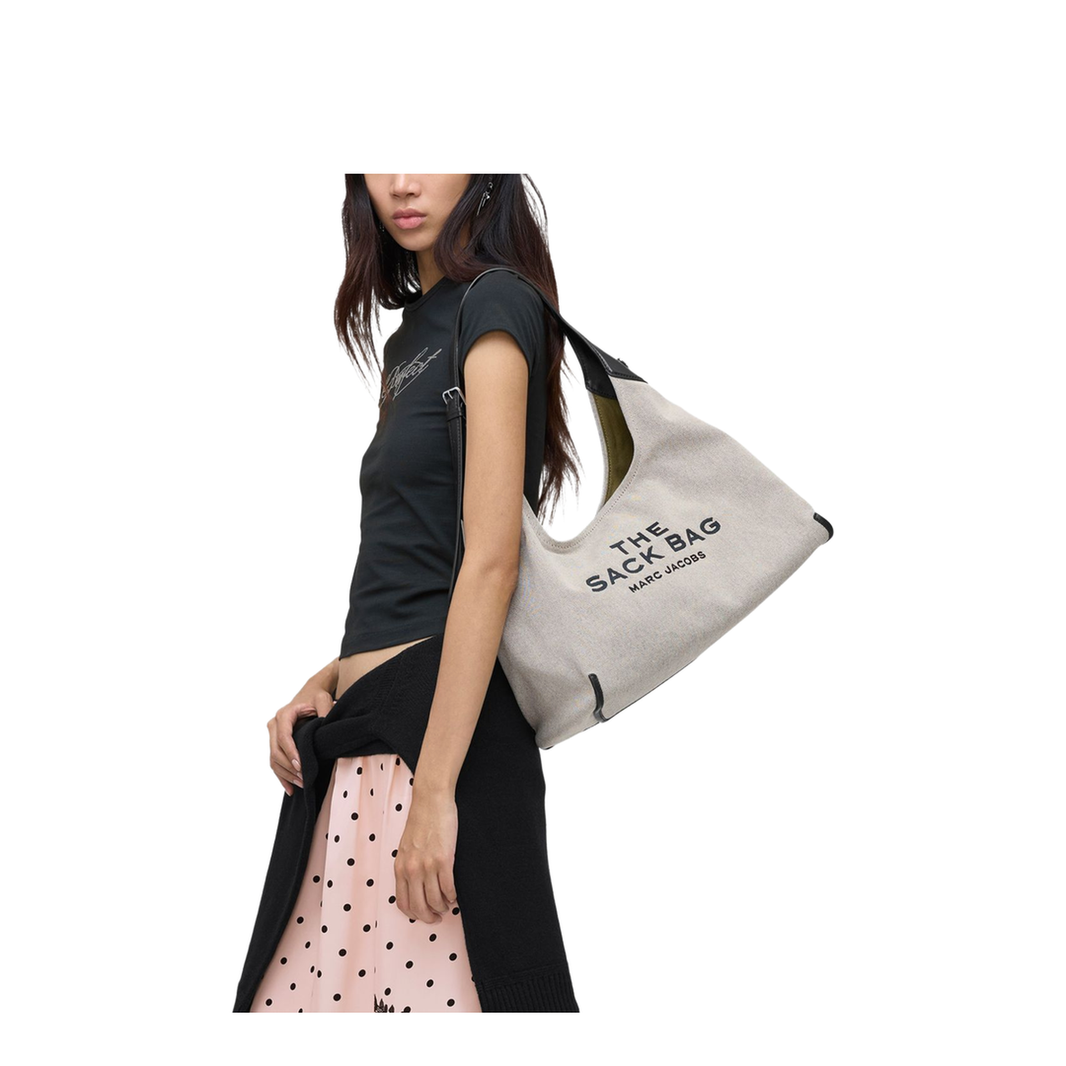 The Sack Bag Canvas Shoulder Bag - Ivory/Black - Image 3