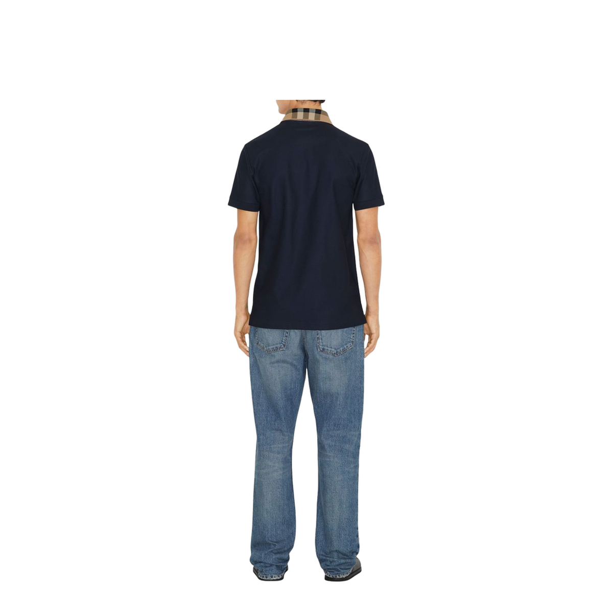 Check Collar Cotton Polo Shirt - Blue - Image 2