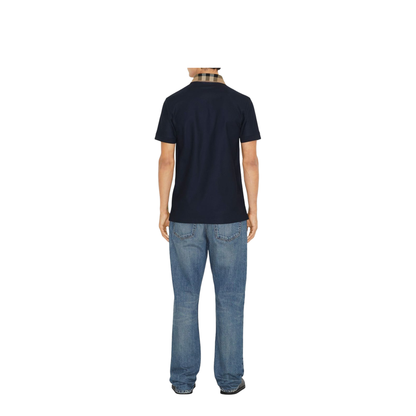 Check Collar Cotton Polo Shirt - Blue - Image 2