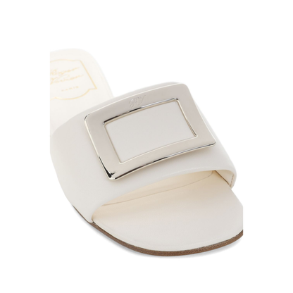 Square Buckle Leather Slides White - Image 4