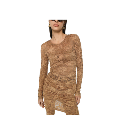 Short Floral Lace Dress in Beige - Image 5