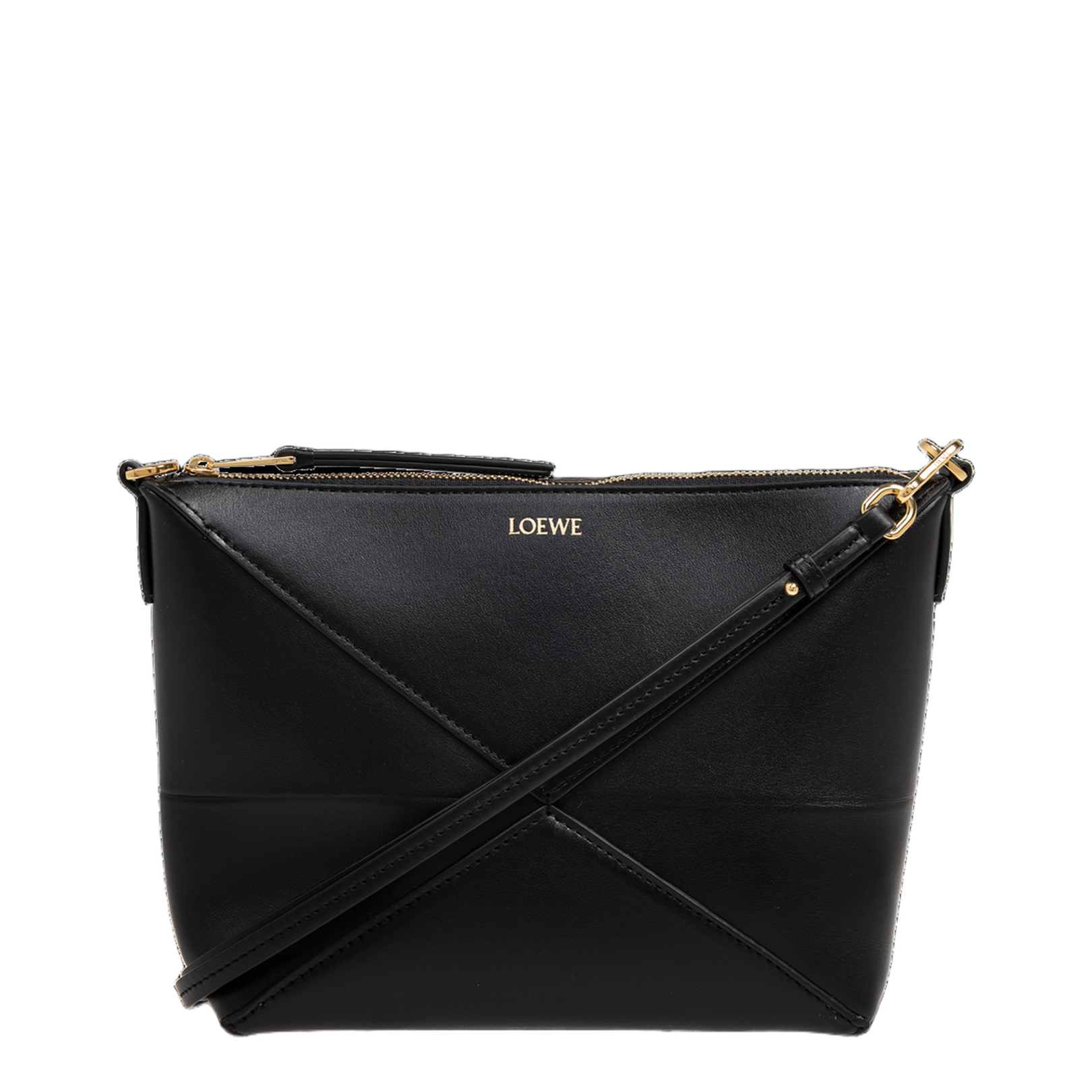 Puzzle Fold Leather Shoulder Bags - Black - Image 1