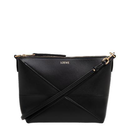Puzzle Fold Leather Shoulder Bags - Black - Image 1