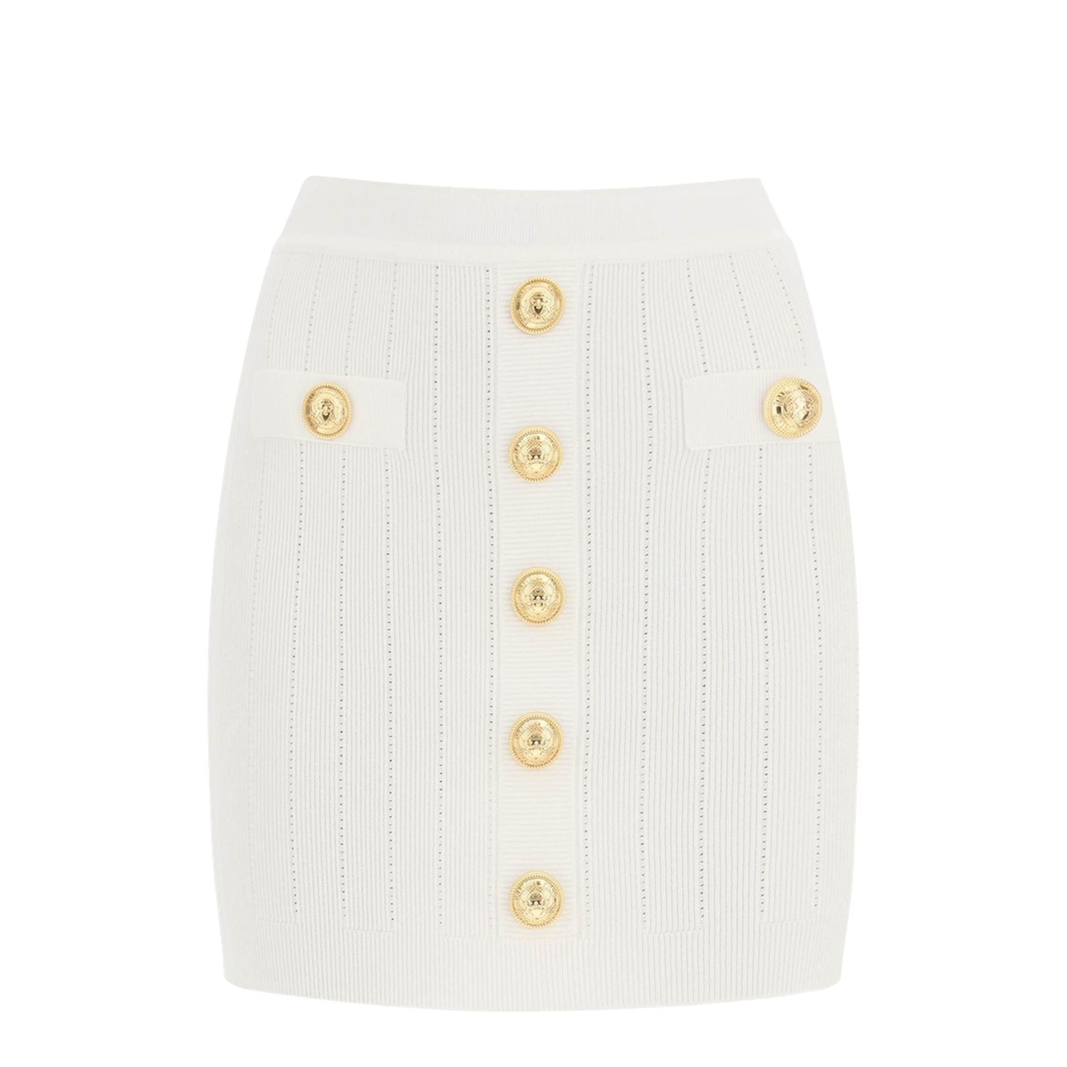 Embossed Buttons Knit Mini Skirt White - Image 1